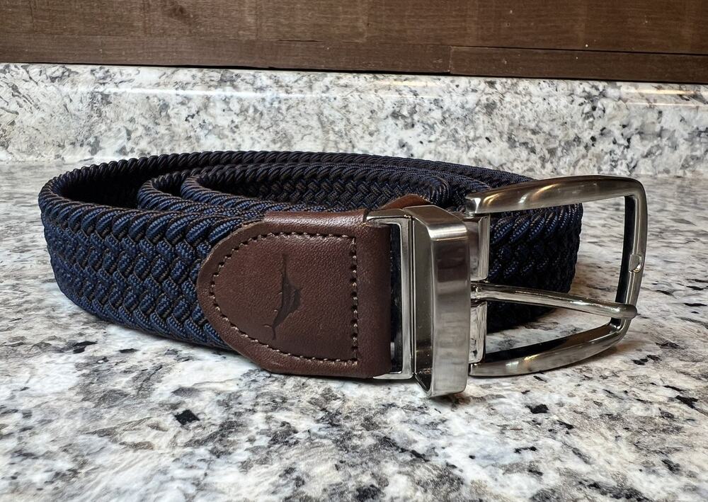 TOMMY BAHAMA Men's Stretch Woven Braided Reversible Belt BLUE/BROWN L/XL 38-42